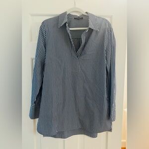 Lafayette 148 New York Navy Striped Button Down Shirt